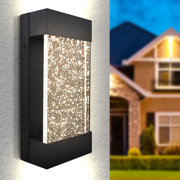 Luxrite Modern LED Up Down Outdoor Wall Light Bubble Glass 12W 3CCT 3000K-5000K IP65 12 Aluminum ETL LR40395-1PK - main